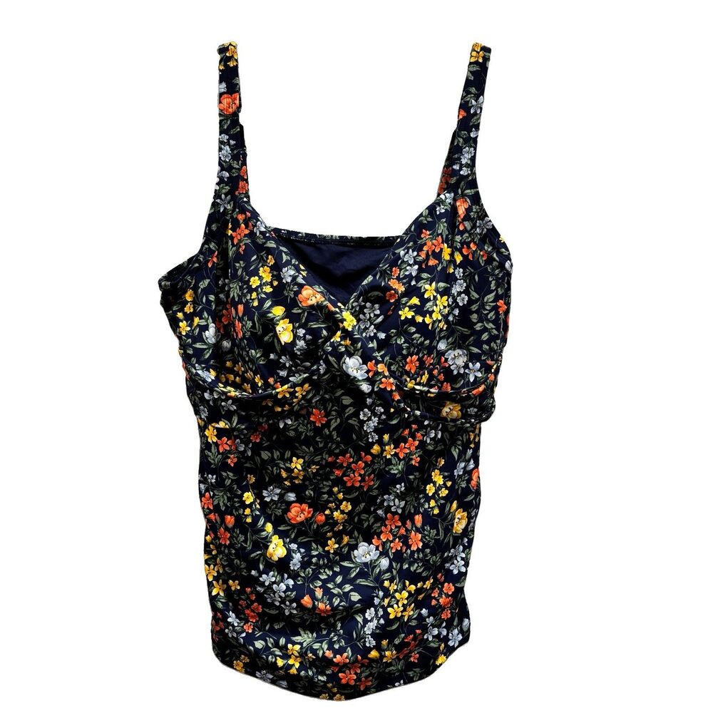 Lands' End Tankini top Size XL Navy Multi Floral Adjustable Straps Underwire NWT
